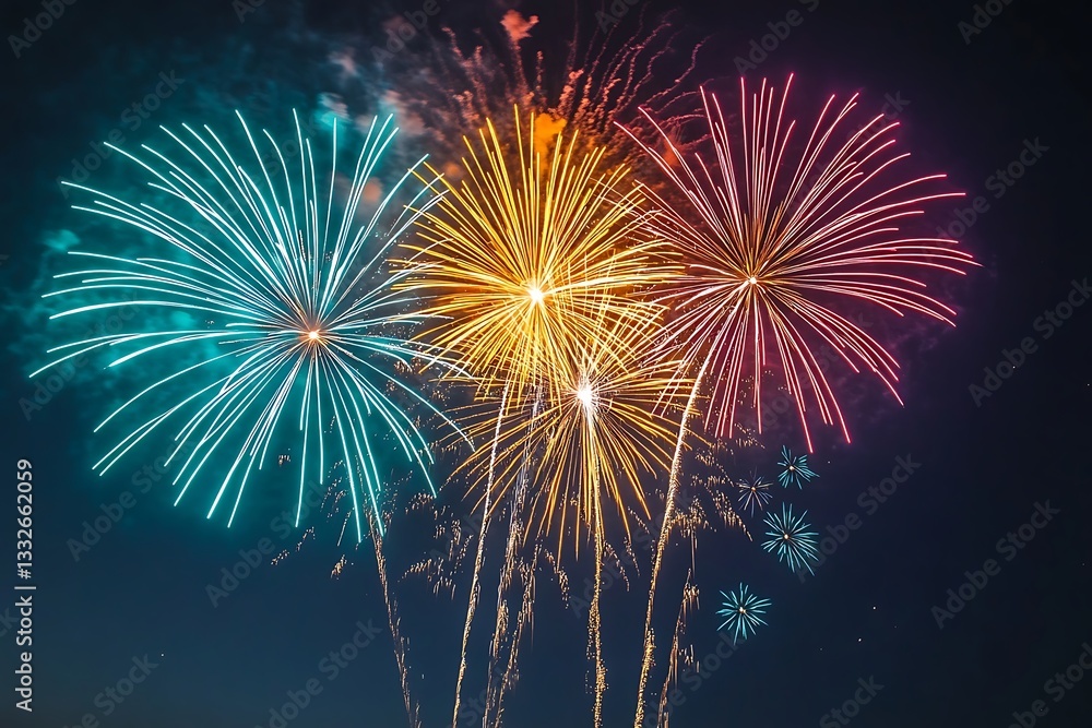 Spectacular Gold Blue Fireworks Night Display
