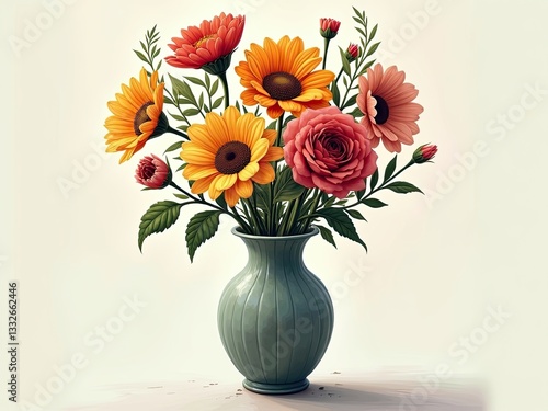 Wallpaper Mural Vibrant Floral Arrangement in a Green Vase Torontodigital.ca