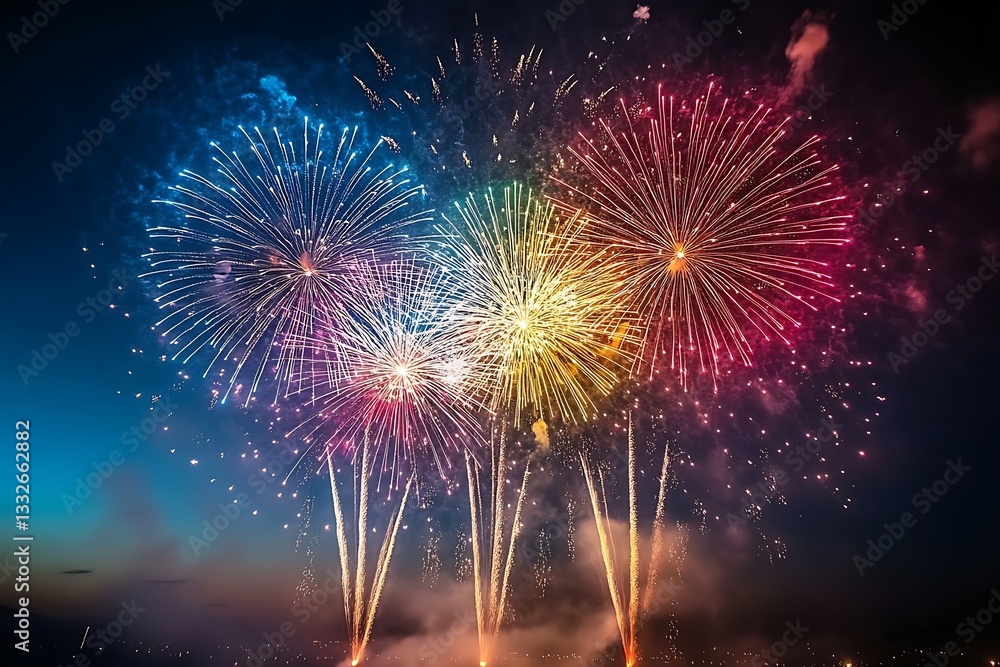 Spectacular Midnight Fireworks Party Sky Display