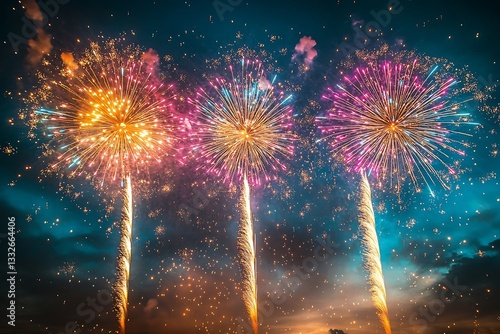 Obraz na płótnie Spectacular Vibrant Fireworks Bokeh Pattern w salonie