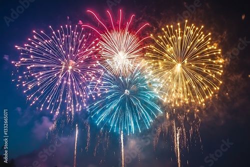 Summer Festive Fireworks Explosion Night Sky
