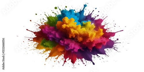 Colorful smoke rainbow painted holi fog festival background. Colorful rainbow paint color smoke cloud explosion isolated on transparent background.	