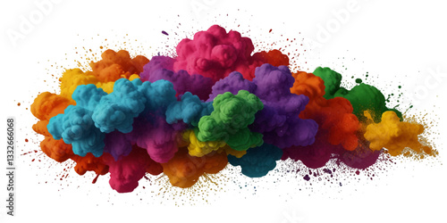 Colorful smoke rainbow painted holi fog festival background. Colorful rainbow paint color smoke cloud explosion isolated on transparent background.	