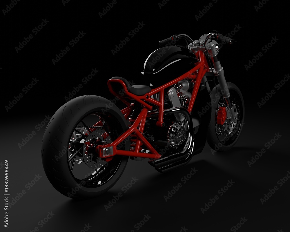 Obraz premium Realistic Motorcycle Custom Bobber Style with isolated on black background. 3d rendering - illustration 