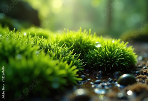 close view lush green moss textures showcasing vibrancy natural details tapestry, aesthetic, biodiversity, botanical, colors, contrast, ecosystem, foliage photo