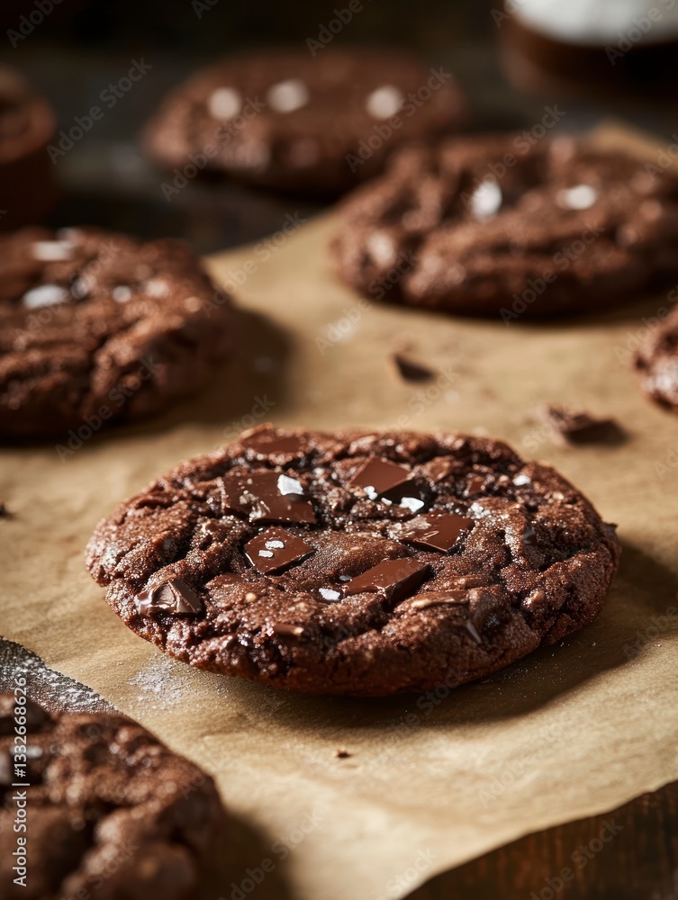 Delicious Chocolate Chip Cookie with Sea Salt on Parchment Paper Delicious Chocolate Chip Cookie with Sea Salt on Parchment Paper