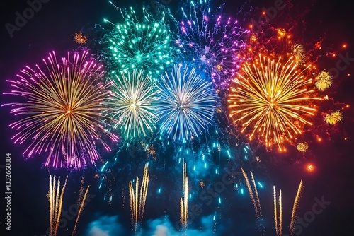Vibrant Festive Fireworks Night Sky Explosion