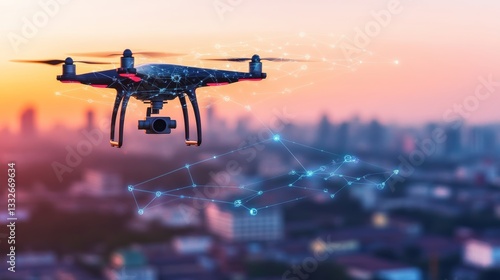 Military drone equipped with neuron and radar systems in use