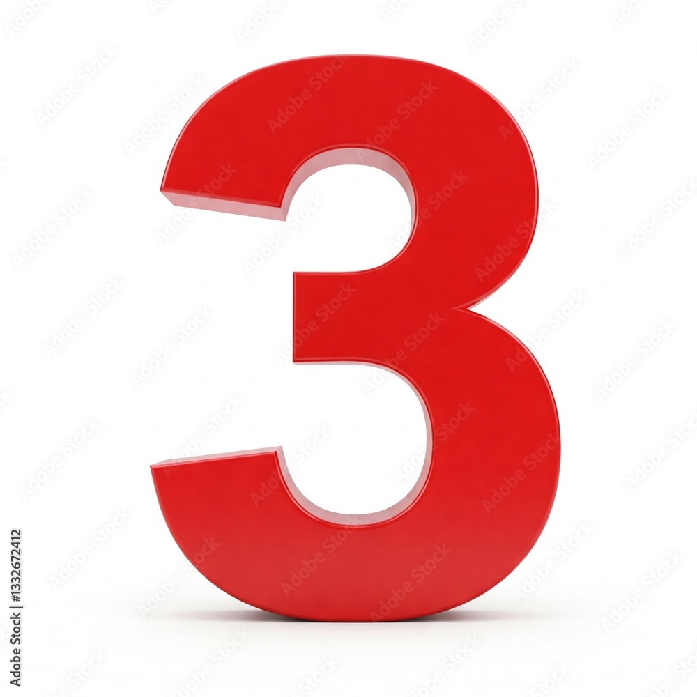 The number three in red color is on a white background
The number three in red color is on a white background