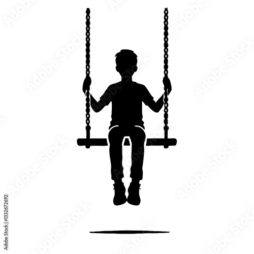 Silhouette of a boy swinging on a swing, embodying joy and carefree childhood