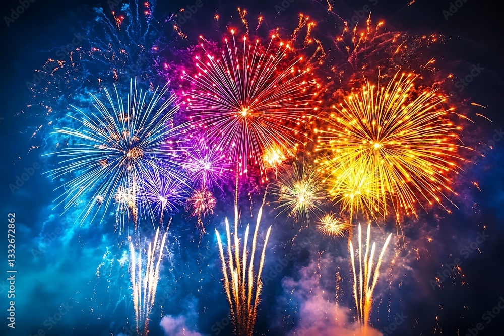 Vibrant Fireworks Night Explosion Trails