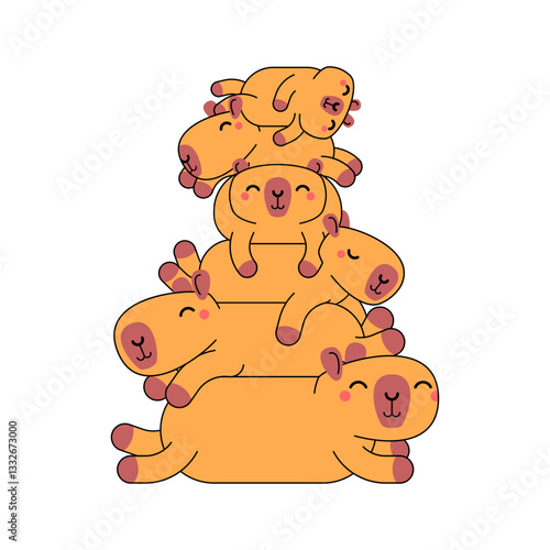 Lots of capybaras. Pyramid of capybaras. Lots of cute animals.
