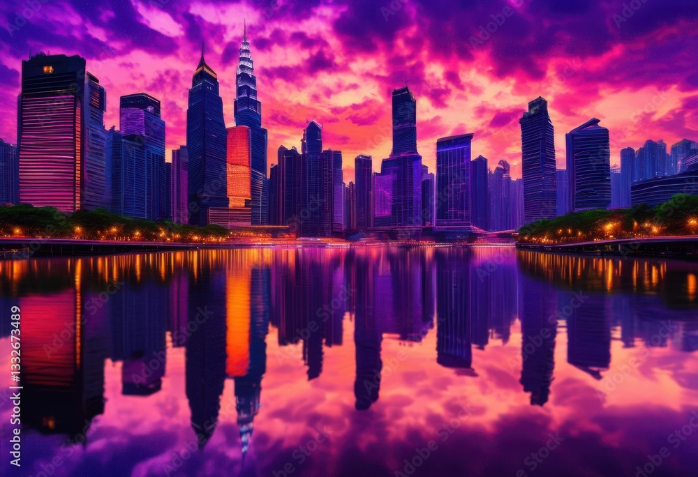 captivating evening city skyline drenched vibrant colors illuminated dazzling lights dusk, glowing, buildings, architecture, horizon, urban, scenery captivating evening city skyline drenched vibrant colors illuminated dazzling lights dusk, glowing, buildings, architecture, horizon, urban, scenery