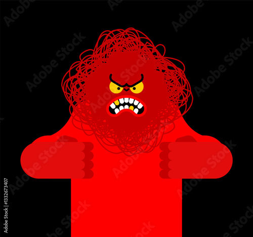 An evil man. His head is ball of evil thoughts. Concept of anger