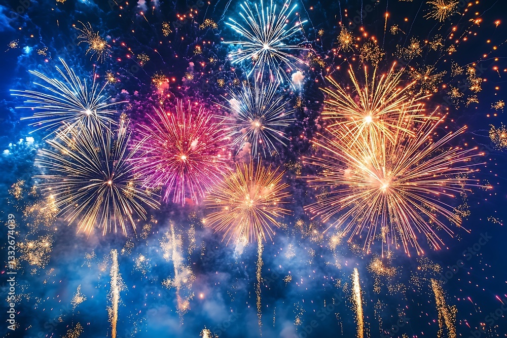 Vibrant Fireworks Spectacle Night Background Texture