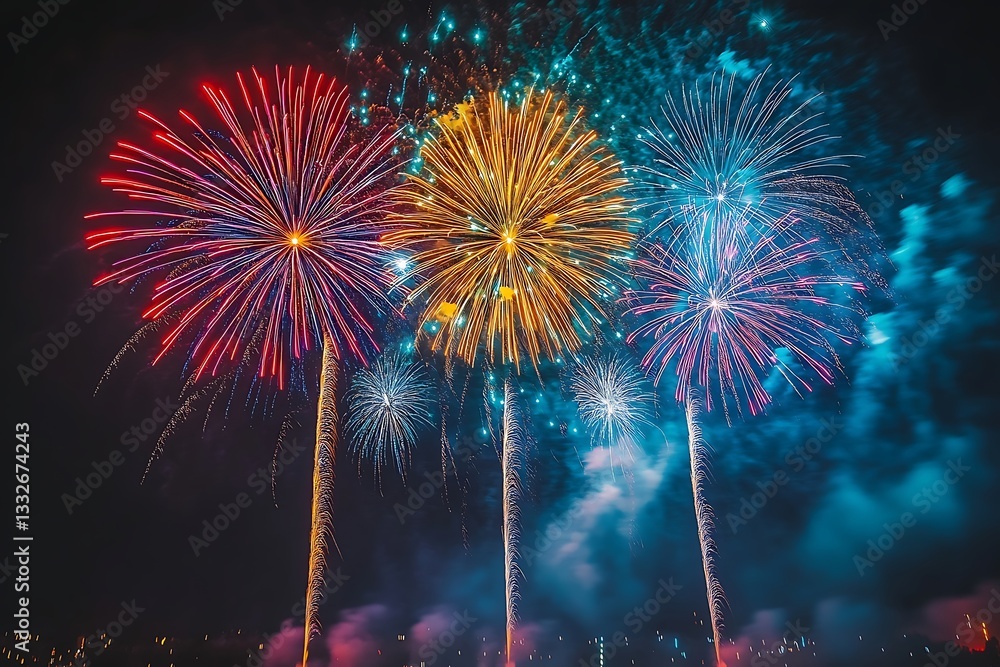 Vibrant Fireworks Spectacle Pink Gold Blue Texture