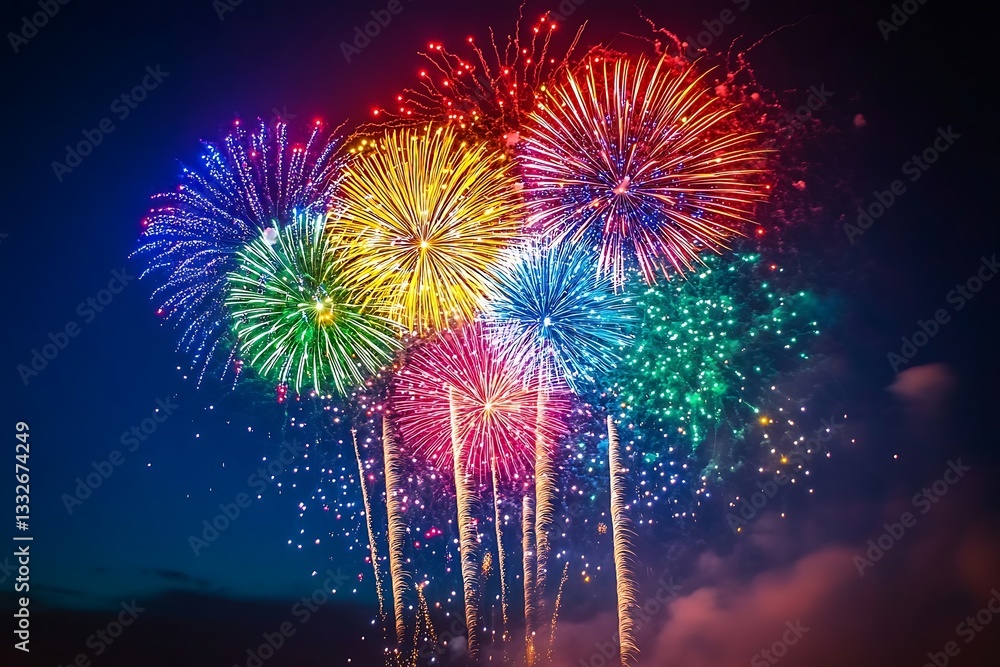 Vibrant Fireworks Summer Night Celebration