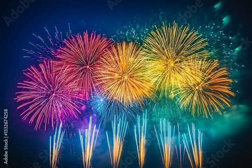 Vibrant Holiday Fireworks Explosion at Night