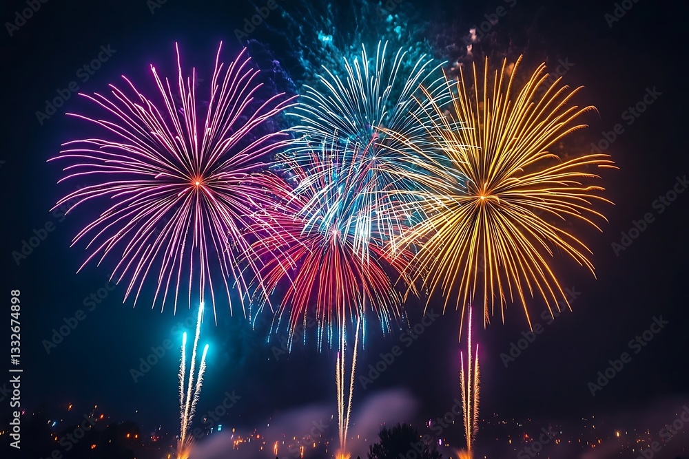 Vibrant Pink and Gold Fireworks Summer Spectacle