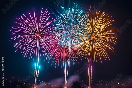Vibrant Pink and Gold Fireworks Summer Spectacle