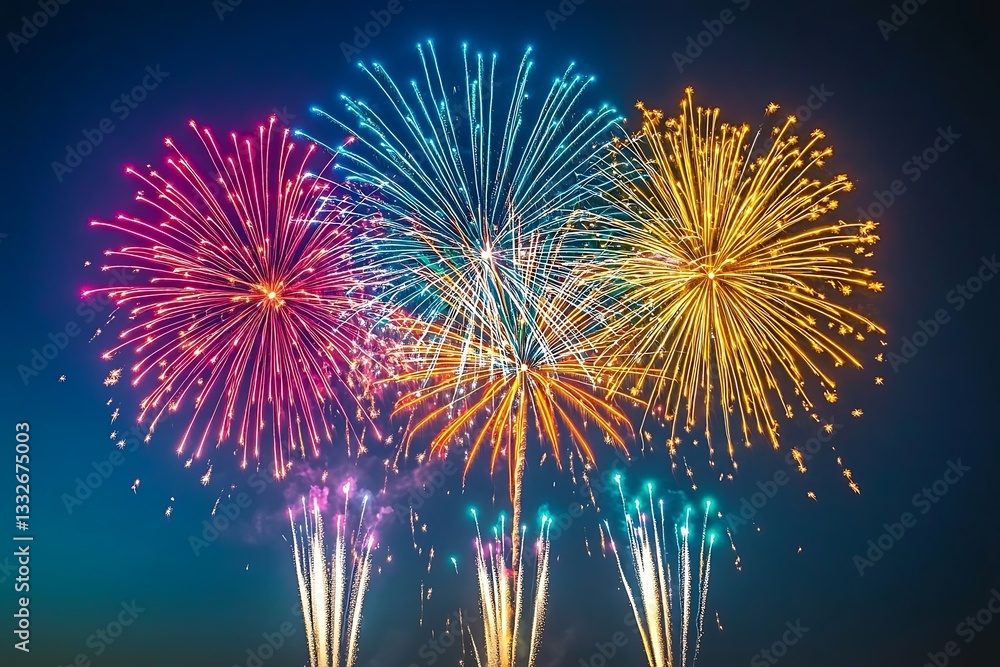 Vibrant Pink Blue Fireworks Spectacle Background