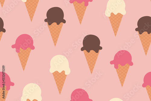 seamless summer pattern with ice cream in a waffer cones - vector illustration