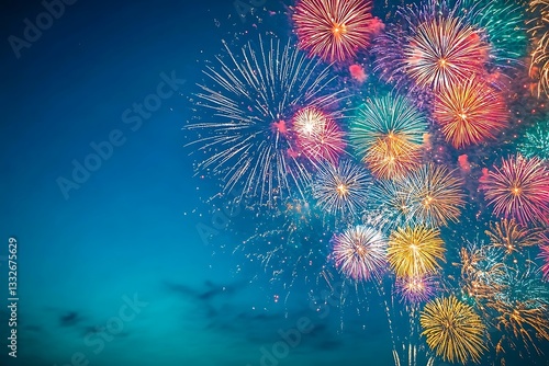 Obraz na płótnie Vibrant Summer Fireworks Explosion Background w salonie