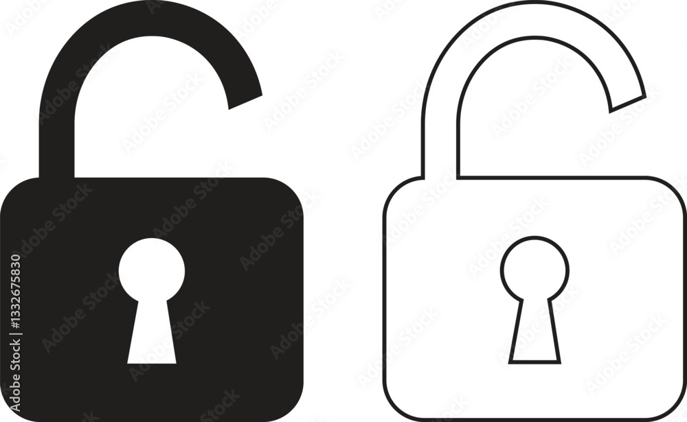 Lock Icon in trendy flat and line style set isolated on transparent background