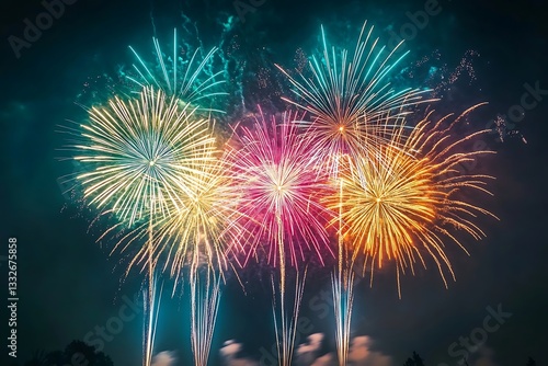 Vibrant Summer Fireworks Show in Night Sky