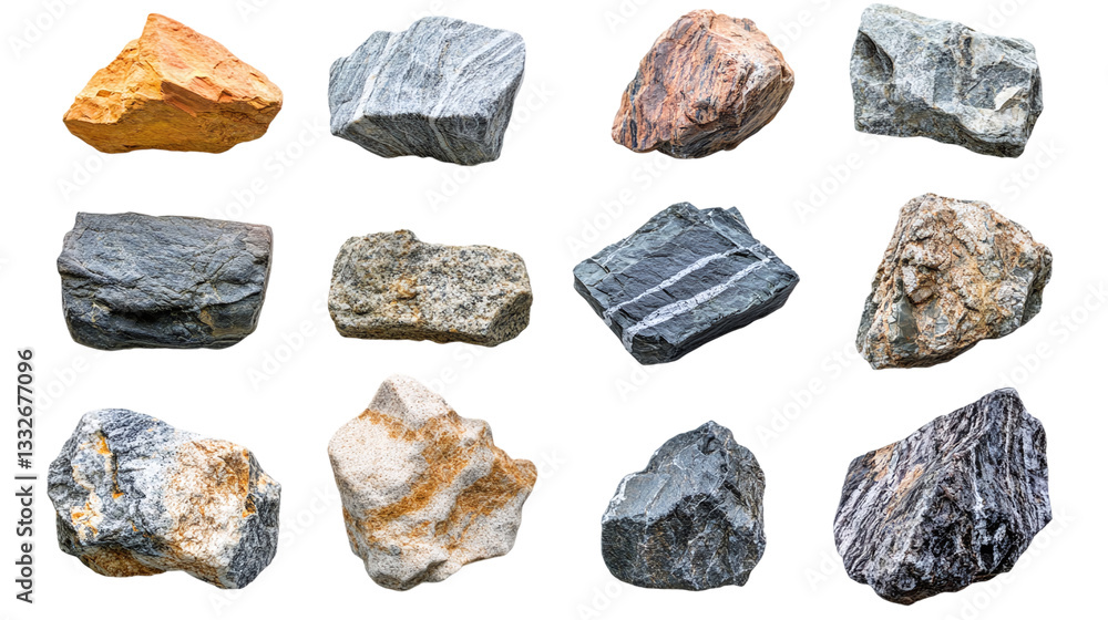 Varied rock formations arranged on a smooth sea sand surface, cut out. Isolated on a transparent background. Varied rock formations arranged on a smooth sea sand surface, cut out. Isolated on a transparent background.