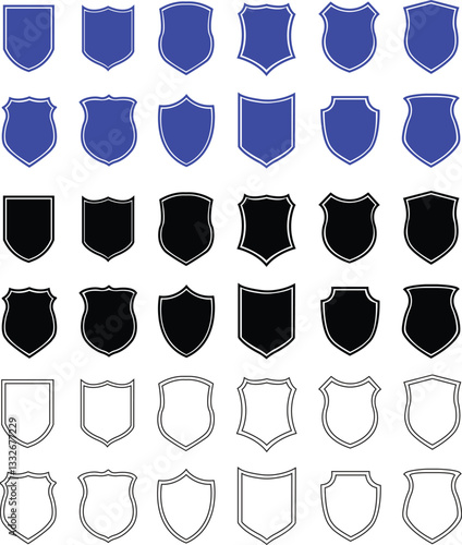 police badge shape icon in flat, line set. isolated on transparent background