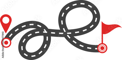 Concept of plan with an easy route A, difficult option B and real life way. Expectation and reality