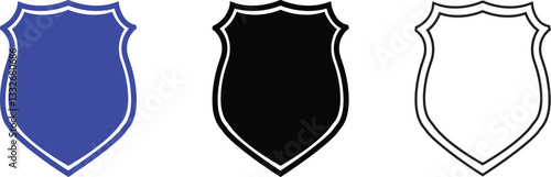 police badge shape icon in flat, line set. isolated on transparent background