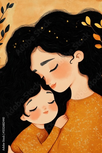 Emotional Moment Between Mother and Daughter in Warm Colors Celebrating Love and Connection