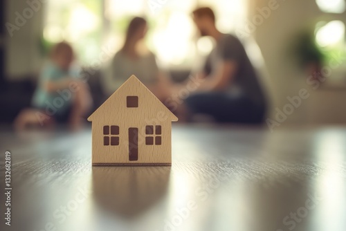 Family planning together at home, new house concept. Parent talking with a child in the background
