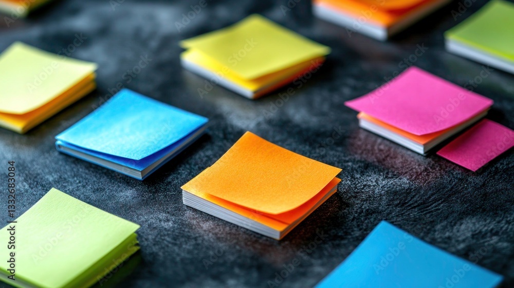 Fototapeta premium Arrangement of colorful sticky notes on a textured surface for creativity