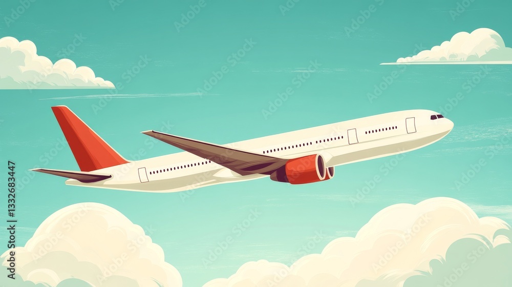 A retro-style illustration of a propeller plane, highlighting themes of flight, sky, design, aviation, art, and travel, set against a white background A retro-style illustration of a propeller plane, highlighting themes of flight, sky, design, aviation, art, and travel, set against a white background