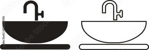 sink unit icon in flat, line set use for kitchen and bathroom washbasin sign isolated on transparent background 