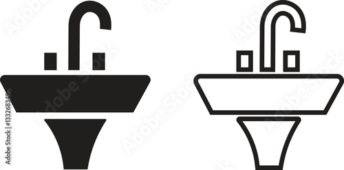 sink unit icon in flat, line set use for kitchen and bathroom washbasin sign isolated on transparent background 