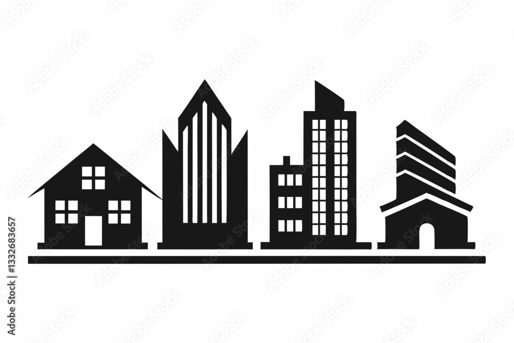 building logo icon set line art silhouette vector illustration building logo icon set line art silhouette vector illustration