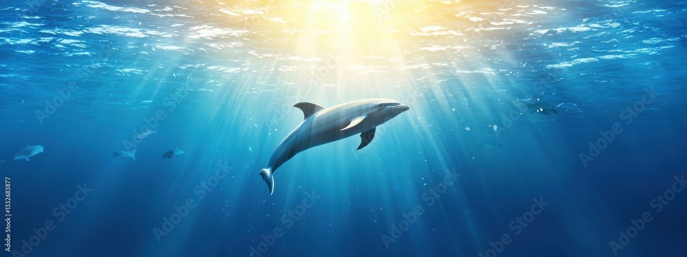 Obraz premium Beautiful Dolphin Swimming in Clear Ocean Water Under Sunlight