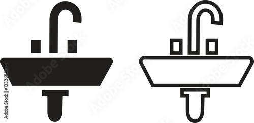 sink unit icon in flat, line set use for kitchen and bathroom washbasin sign isolated on transparent background 