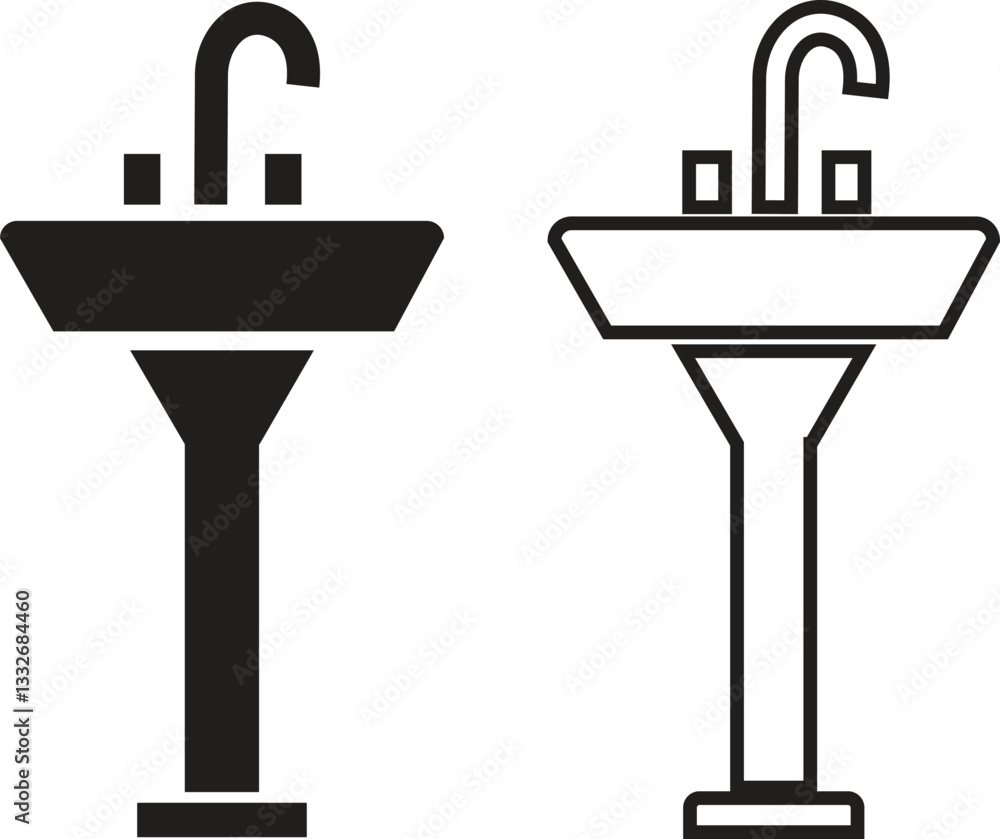 sink unit icon in flat, line set use for kitchen and bathroom washbasin sign isolated on transparent background 