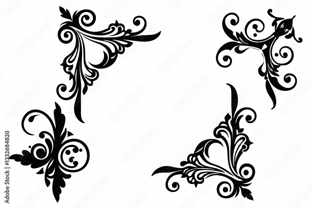 decorative corner elements set line art silhouette vector illustration decorative corner elements set line art silhouette vector illustration