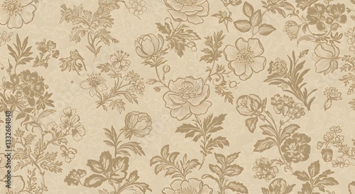 Delicate hand-drawn floral seamless pattern in muted earthy tones. Seamless Patterns