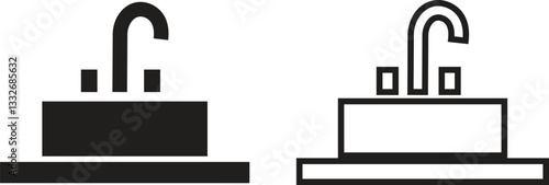 sink unit icon in flat, line set use for kitchen and bathroom washbasin sign isolated on transparent background 