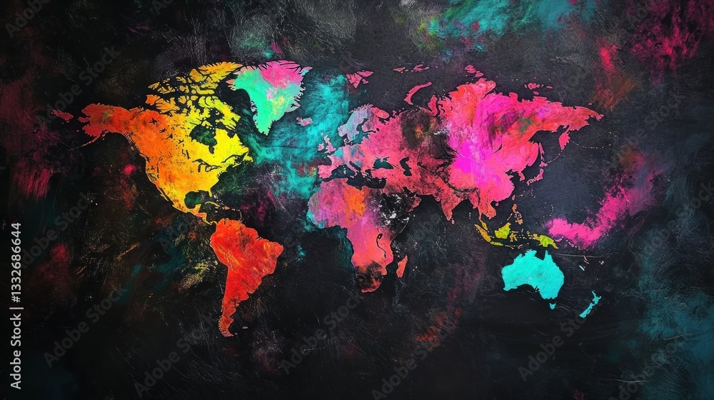 Vibrant World Map Abstract Vibrant World Map Abstract