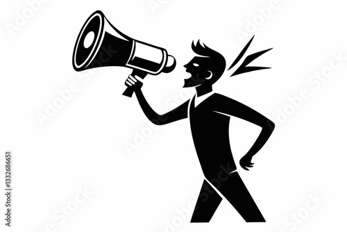 a man with megaphone line art silhouette vector illustration