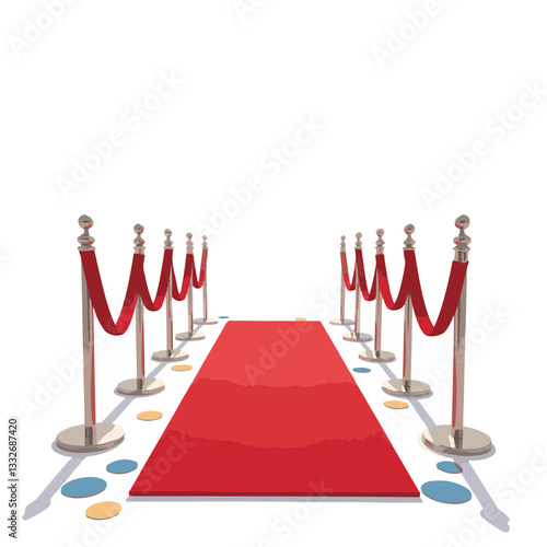 Elegant red carpet entrance with stanchions and ropes, glamorous event
