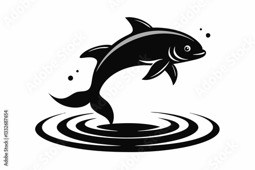 fish jumping out of the water line art silhouette vector illustration